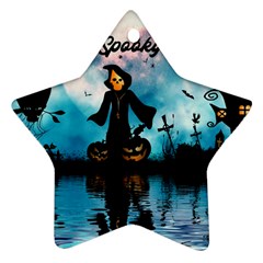 Funny Halloween Design With Skeleton, Pumpkin And Owl Star Ornament (two Sides)