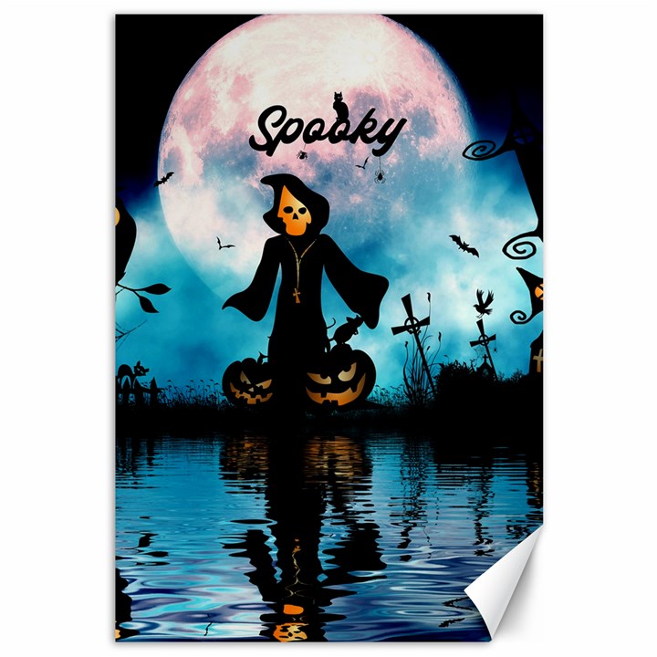 Funny Halloween Design With Skeleton, Pumpkin And Owl Canvas 12  x 18 