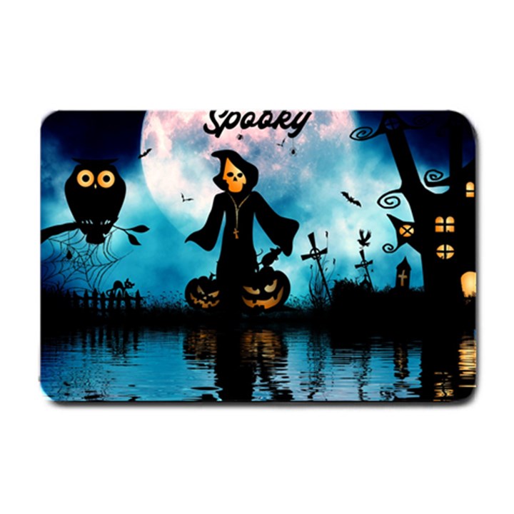 Funny Halloween Design With Skeleton, Pumpkin And Owl Small Doormat 