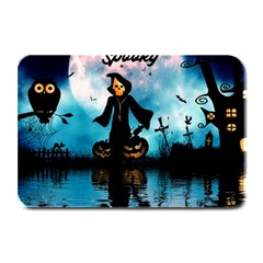 Funny Halloween Design With Skeleton, Pumpkin And Owl Plate Mats by FantasyWorld7