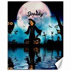 Funny Halloween Design With Skeleton, Pumpkin And Owl Canvas 11  X 14  by FantasyWorld7