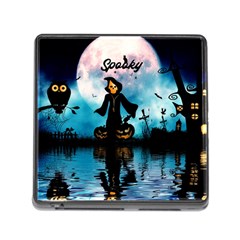 Funny Halloween Design With Skeleton, Pumpkin And Owl Memory Card Reader (square 5 Slot) by FantasyWorld7