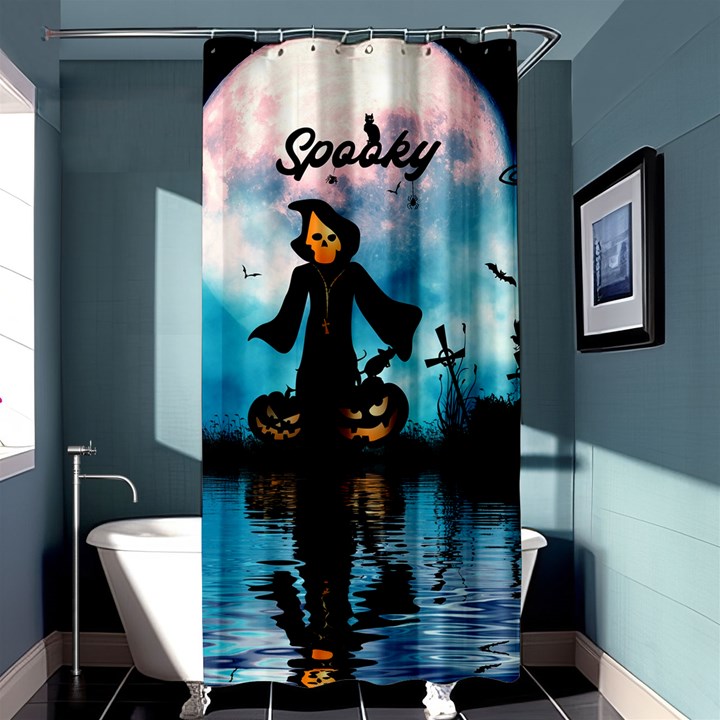 Funny Halloween Design With Skeleton, Pumpkin And Owl Shower Curtain 36  x 72  (Stall) 