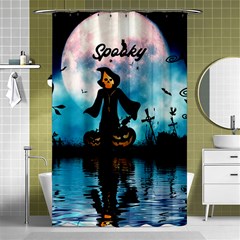 Funny Halloween Design With Skeleton, Pumpkin And Owl Shower Curtain 48  X 72  (small)  by FantasyWorld7