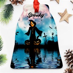 Funny Halloween Design With Skeleton, Pumpkin And Owl Ornament (bell) by FantasyWorld7