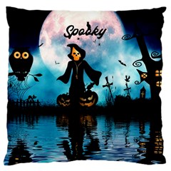 Funny Halloween Design With Skeleton, Pumpkin And Owl Large Cushion Case (one Side) by FantasyWorld7