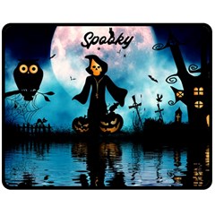 Funny Halloween Design With Skeleton, Pumpkin And Owl Double Sided Fleece Blanket (medium)  by FantasyWorld7