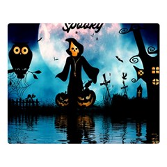 Funny Halloween Design With Skeleton, Pumpkin And Owl Double Sided Flano Blanket (large)  by FantasyWorld7