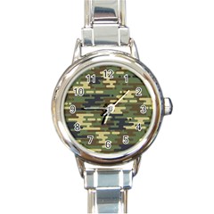 Curve Shape Seamless Camouflage Pattern Round Italian Charm Watch by Vaneshart