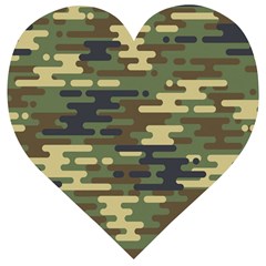 Curve Shape Seamless Camouflage Pattern Wooden Puzzle Heart