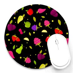 Vector Seamless Summer Fruits Pattern Colorful Cartoon Background Round Mousepads by Vaneshart