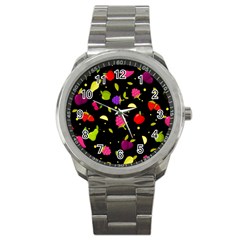 Vector Seamless Summer Fruits Pattern Colorful Cartoon Background Sport Metal Watch by Vaneshart