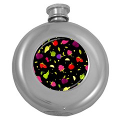 Vector Seamless Summer Fruits Pattern Colorful Cartoon Background Round Hip Flask (5 Oz)