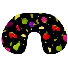 Vector Seamless Summer Fruits Pattern Colorful Cartoon Background Travel Neck Pillow by Vaneshart