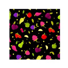 Vector Seamless Summer Fruits Pattern Colorful Cartoon Background Small Satin Scarf (square) by Vaneshart