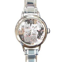 Hand Draw Cats Seamless Pattern Round Italian Charm Watch by Vaneshart