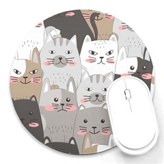 Hand Draw Cats Seamless Pattern Round Mousepads by Vaneshart