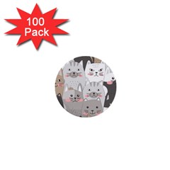 Hand Draw Cats Seamless Pattern 1  Mini Buttons (100 Pack)  by Vaneshart