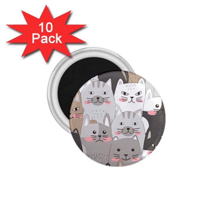 Hand Draw Cats Seamless Pattern 1.75  Magnets (10 pack) 