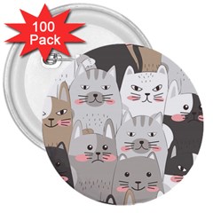 Hand Draw Cats Seamless Pattern 3  Buttons (100 Pack) 