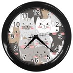 Hand Draw Cats Seamless Pattern Wall Clock (Black) Front