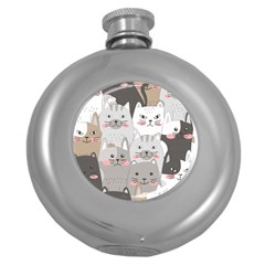 Hand Draw Cats Seamless Pattern Round Hip Flask (5 Oz)