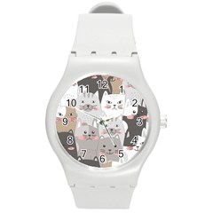 Hand Draw Cats Seamless Pattern Round Plastic Sport Watch (m) by Vaneshart