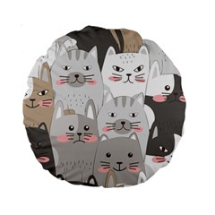 Hand Draw Cats Seamless Pattern Standard 15  Premium Round Cushions by Vaneshart