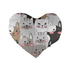 Hand Draw Cats Seamless Pattern Standard 16  Premium Heart Shape Cushions by Vaneshart