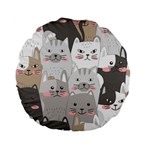 Hand Draw Cats Seamless Pattern Standard 15  Premium Flano Round Cushions Front