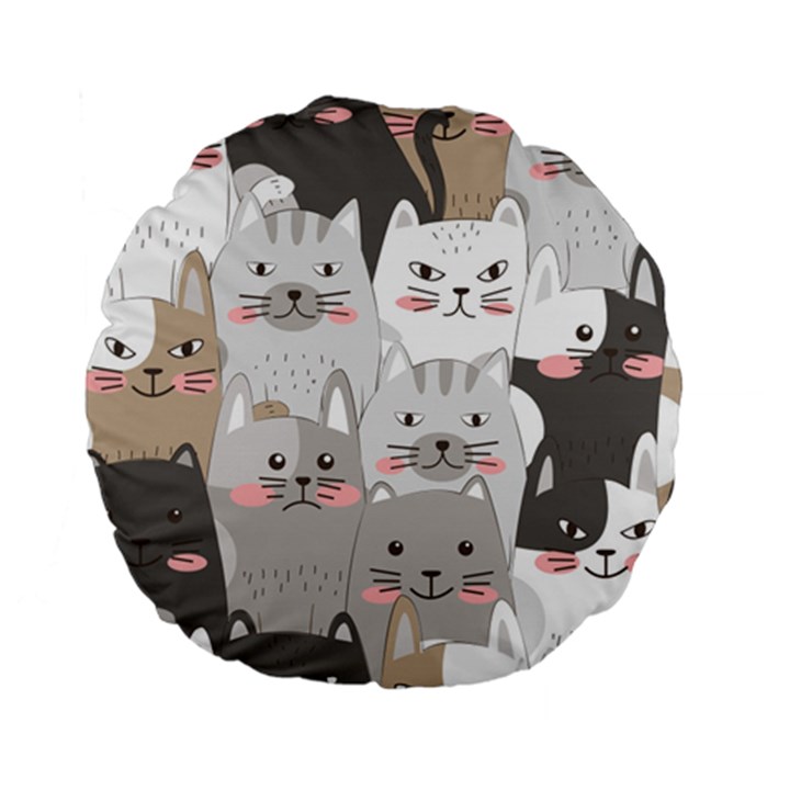 Hand Draw Cats Seamless Pattern Standard 15  Premium Flano Round Cushions