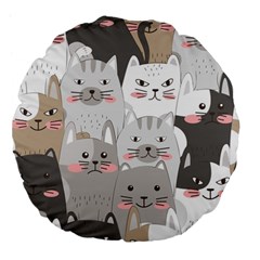 Hand Draw Cats Seamless Pattern Large 18  Premium Flano Round Cushions by Vaneshart