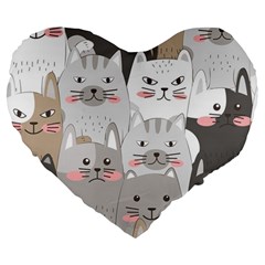 Hand Draw Cats Seamless Pattern Large 19  Premium Flano Heart Shape Cushions by Vaneshart