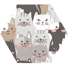 Hand Draw Cats Seamless Pattern Wooden Puzzle Hexagon