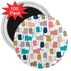 Cute Seamless Pattern Happy Kitty Kitten Cat 3  Magnets (100 Pack) by Vaneshart