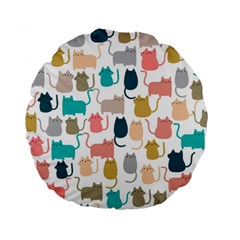 Cute Seamless Pattern Happy Kitty Kitten Cat Standard 15  Premium Round Cushions by Vaneshart