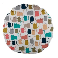 Cute Seamless Pattern Happy Kitty Kitten Cat Large 18  Premium Round Cushions by Vaneshart