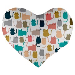 Cute Seamless Pattern Happy Kitty Kitten Cat Large 19  Premium Heart Shape Cushions by Vaneshart