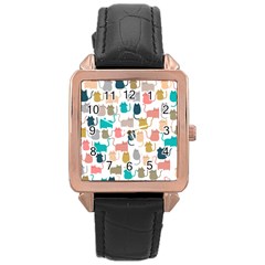 Cute Seamless Pattern Happy Kitty Kitten Cat Rose Gold Leather Watch  by Vaneshart