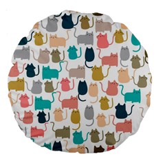 Cute Seamless Pattern Happy Kitty Kitten Cat Large 18  Premium Flano Round Cushions by Vaneshart