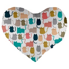 Cute Seamless Pattern Happy Kitty Kitten Cat Large 19  Premium Flano Heart Shape Cushions by Vaneshart