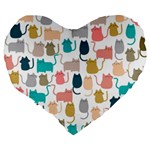 Cute Seamless Pattern Happy Kitty Kitten Cat Large 19  Premium Flano Heart Shape Cushions Back