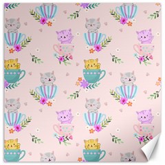 Cute Cat Coffee Cup Morning Times Seamless Pattern Canvas 12  X 12  by Vaneshart