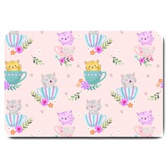 Cute Cat Coffee Cup Morning Times Seamless Pattern Large Doormat  by Vaneshart