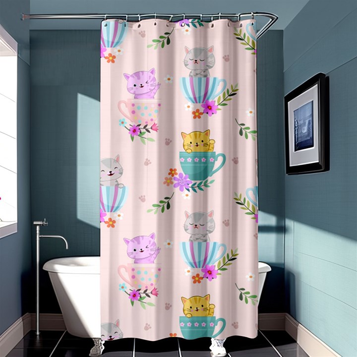 Cute Cat Coffee Cup Morning Times Seamless Pattern Shower Curtain 36  x 72  (Stall) 