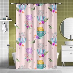 Cute Cat Coffee Cup Morning Times Seamless Pattern Shower Curtain 48  X 72  (small)  by Vaneshart