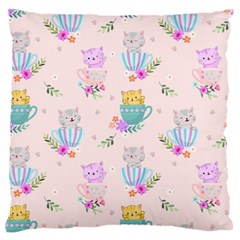 Cute Cat Coffee Cup Morning Times Seamless Pattern Standard Flano Cushion Case (two Sides) by Vaneshart