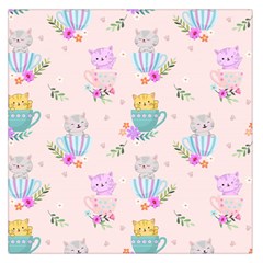 Cute Cat Coffee Cup Morning Times Seamless Pattern Large Satin Scarf (square) by Vaneshart