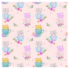 Cute Cat Coffee Cup Morning Times Seamless Pattern Wooden Puzzle Square