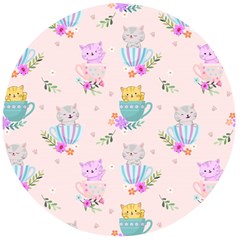 Cute Cat Coffee Cup Morning Times Seamless Pattern Wooden Bottle Opener (round)